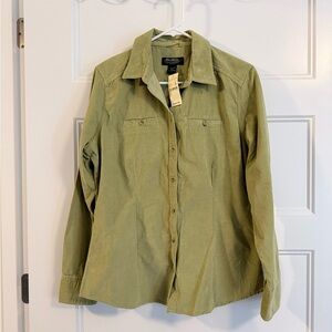 NWT Eddie Bauer Green Small Wale Corduroy Button-Up Shirt, L